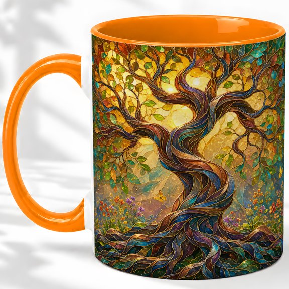 Whimsical Tree Accent Mug, 11oz Ceramic Coffee Cup for Nature Lovers