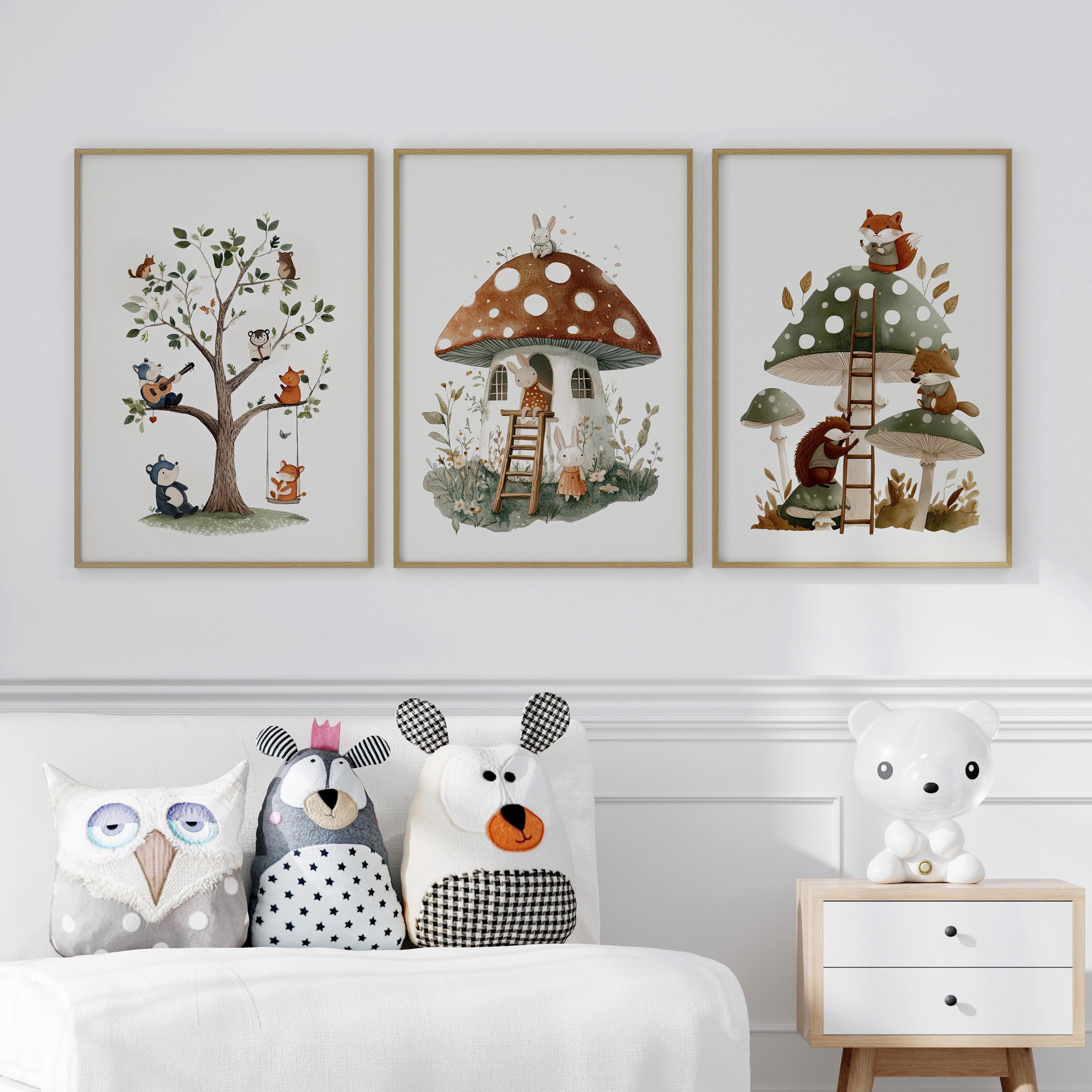 Whimsical Tree And Mushrooms With Animals Or And Woodland Animal ...