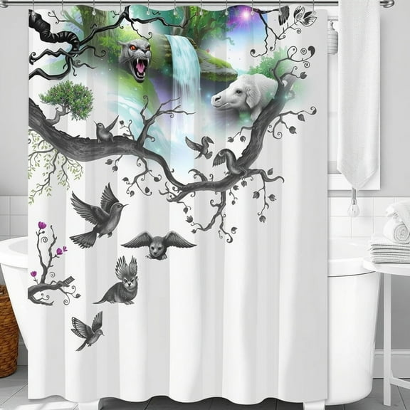 Whimsical Tree Branch Shower Curtain Birds - Magical Nature Scene