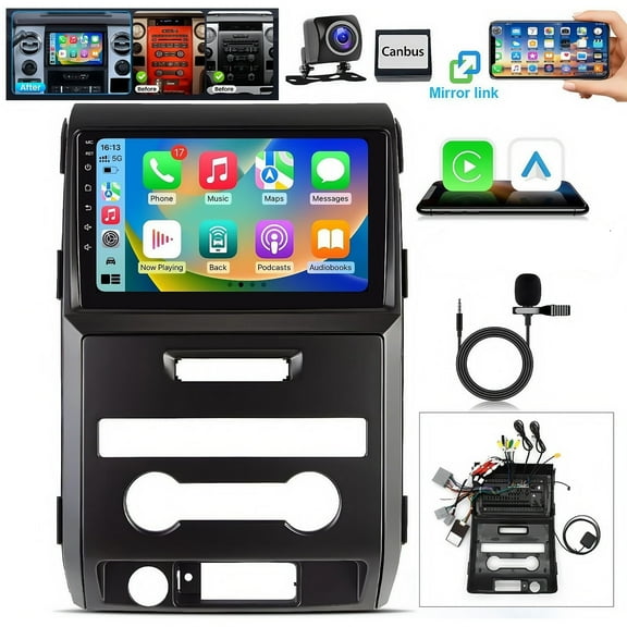 iSpchen Car Stereo for Ford F-150 2009-2014, 9 Inch IPS HD Touch Screen Car Radio with Wireless CarPlay Android Auto, GPS FM/SWC WiFi Bluetooth 1080P Backup Camera