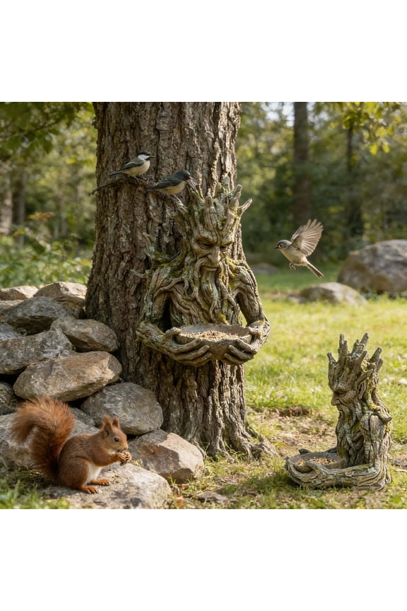 Whimsical Tree-Man Sculpture Bird Feeder, Ancient Tree Design with Hidden Keyhole Hanger, Waterproof Resin for Outdoor Garden, Terrace, or Courtyard, 1 Piece