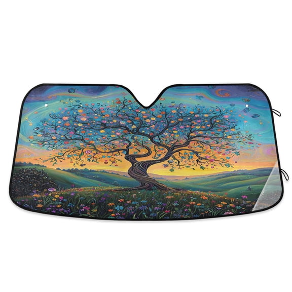Whimsical Tree Of Life Car Windshield Sun Shade Foldable Car Front Window Visor Heat and UV Protection 55x27.6