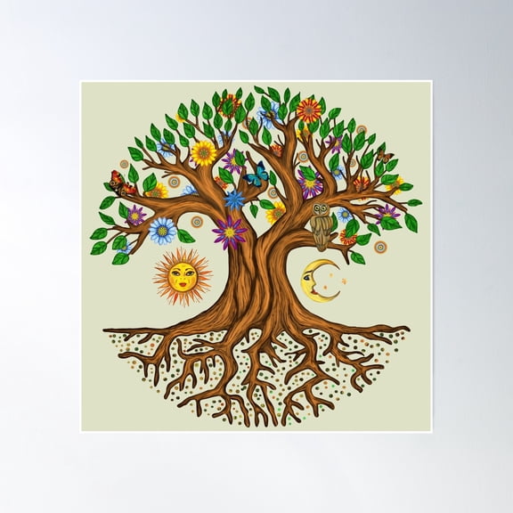 Whimsical Tree Of Life - Yggdrasil Poster Wall Art, Modern Wall Decor, 16x16 UNFRAMED