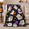 thumbnail image 1 of Whimsical Trick-Or-Treat Night Cute Ghosts Purple Hats Playful, Festive Halloween Scene, Warm Flannel Blanket for Living Room and Family Room, Art Lovers Halloween Gift, Festive Home Decor, 1 of 9