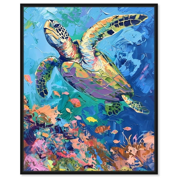 Whimsical Turtle Canvas Coastal Wall Art by Art Remedy, Black Frame, 16" x 20"