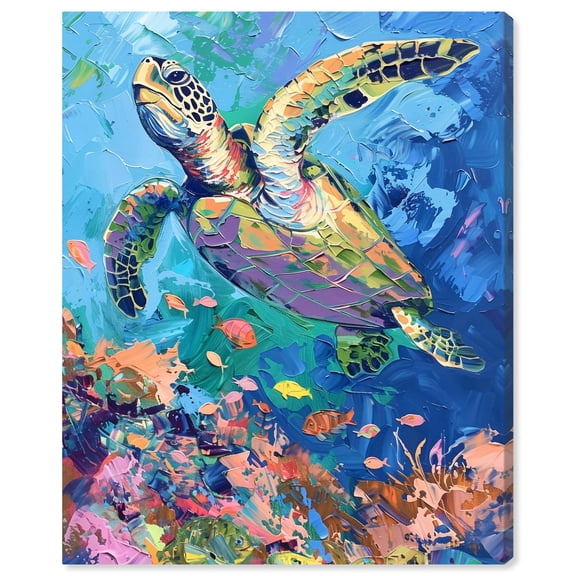 Whimsical Turtle Canvas Coastal Wall Art by Art Remedy, Gallery Wrapped, 36" x 45"