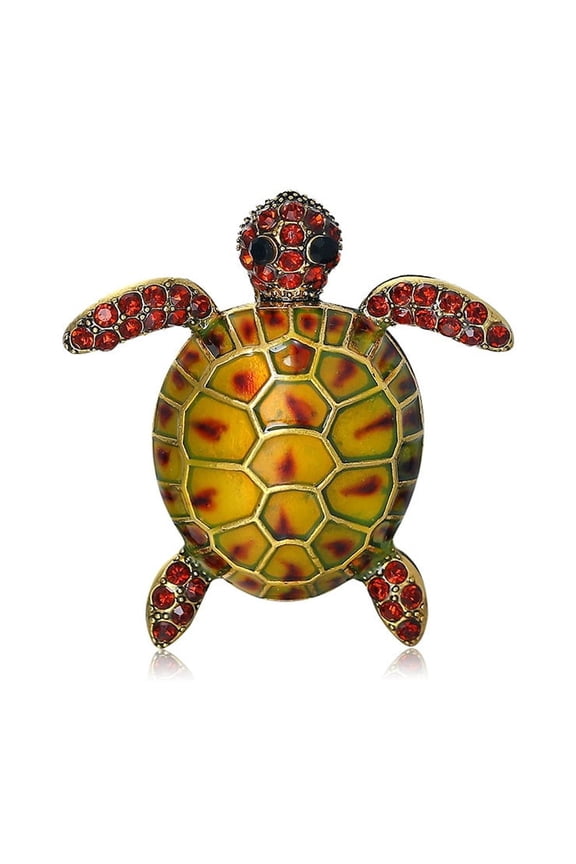 Whimsical Turtle Pin Oversized Oil Drop Brooch with Sparkling Diamond Accents