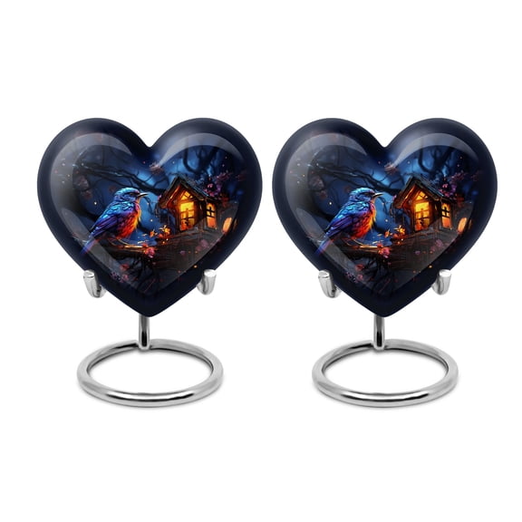 A Whimsical Twilight Serenade - Heart Urns For Human Ashes - Sleek Tiny Urn for Women's Memorials - Small Cremation Urn for Adult Remembrance - Heart Urn - Memorial Gifts - 3 Inch, Set Of 2
