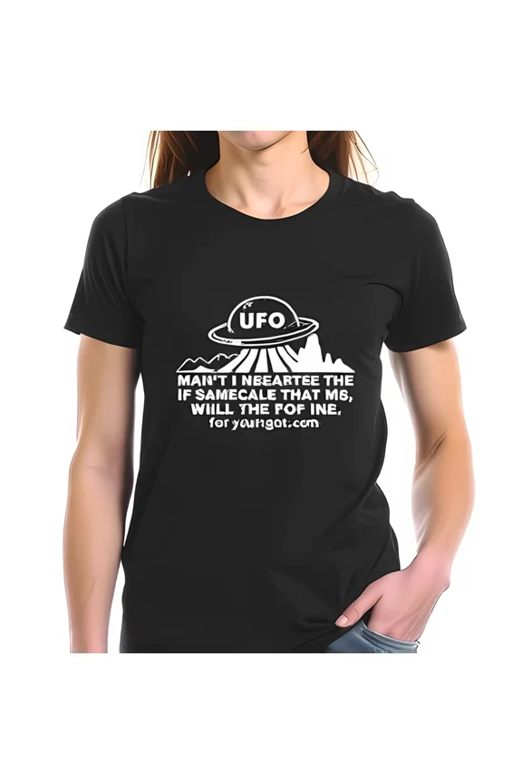 Whimsical UFO Illustration Cute Alien Cartoon Fun Space Graphic Unisex T-Shirt, up to size 5XL