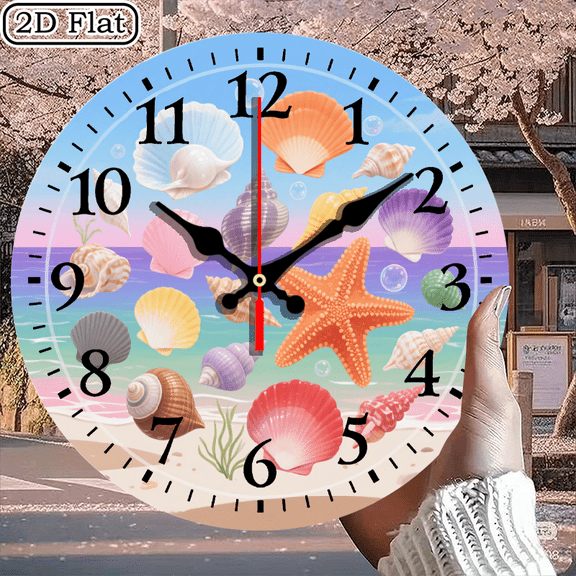 Whimsical Underwater Ocean Scene Wall Clock, Colorful Sea Creatures and Seashells Design, 10x10 Inch Round Decorative Clock for Home, Battery Not Included, 1pc