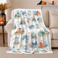 thumbnail image 1 of Whimsical Underwater Sea Creatures, Playful Coastal Landscape Scene, Warm Flannel Blanket for Beach House and Living Room, Beach Lovers Valentine's Day Gift, Coastal Home Decor, 1 of 9