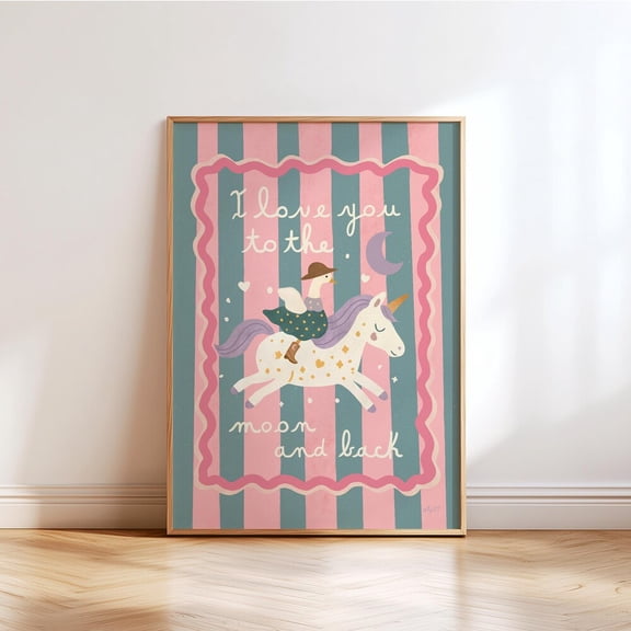 Whimsical Unicorn Pastel Kids Room Poster, Unframed Paper Poster 8x10in