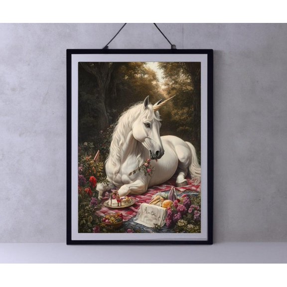 Whimsical Unicorn Picnic Art, Fairytale Wall Decor, Enchanted For Home Wall Art, Modern Wall Decor, 8x12 UNFRAMED