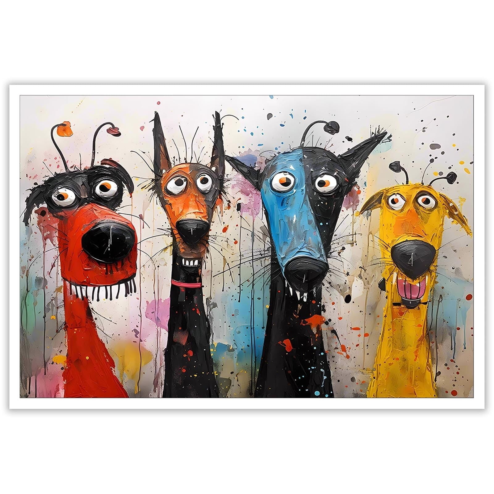Whimsical Vibrant Watercolour Art Colorful Abstract Animals Canvas Wall ...