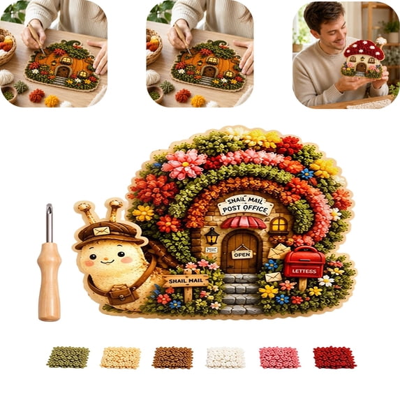 Whimsical Village 3D Fabric Poke Art Kit DIY Fabric Craft Kit for Creating Puffy Textured Artwork Mess Free Handmade Art Set with Poke Tool Decorative Home Display & Creative Gift,F