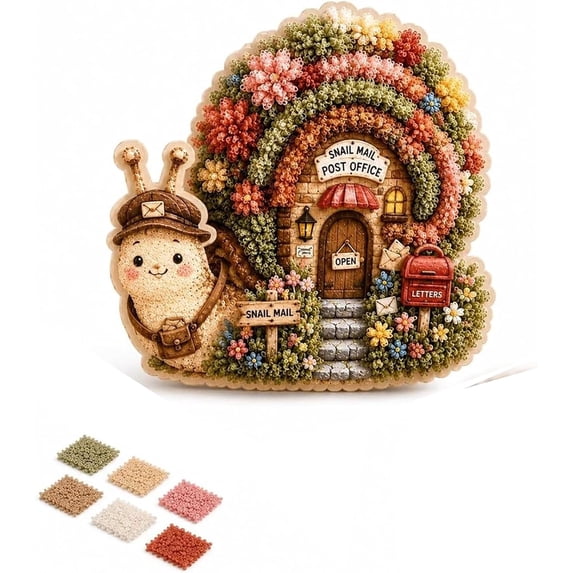 Whimsical Village 3D Fabric Poke Art Kit, Floral Mushroom Cottage Creative Craft, DIY Poke Art for Home Decor, Cottage Handmade Hobby Gift, Poke Art Kits for Adults (snail mail)
