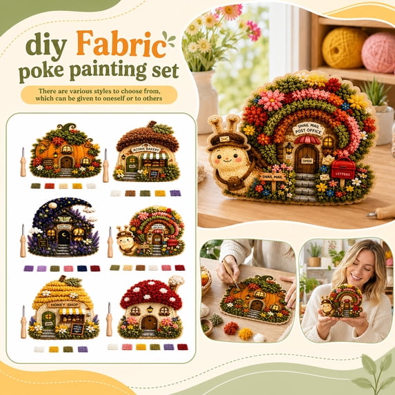 Whimsical Village 3D Fabric Poke Art Kit, Pre-Cut Fabric Blocks & Punch Tool with Guide, Easy Handmade Decor Gift for Beginners (Moon Moth Pharmacy)