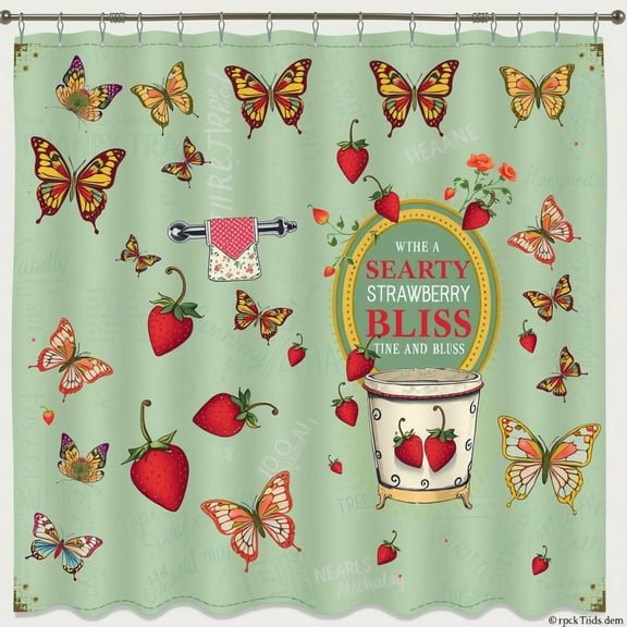 Whimsical Vintage Strawberry & Butterfly Shower Curtain - Cheerful Garden Design