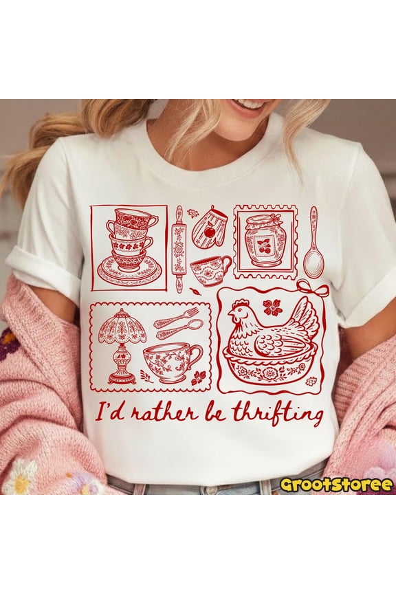 Whimsical Vintage Thrift Store Design T-Shirt for Thrift Enthusiasts