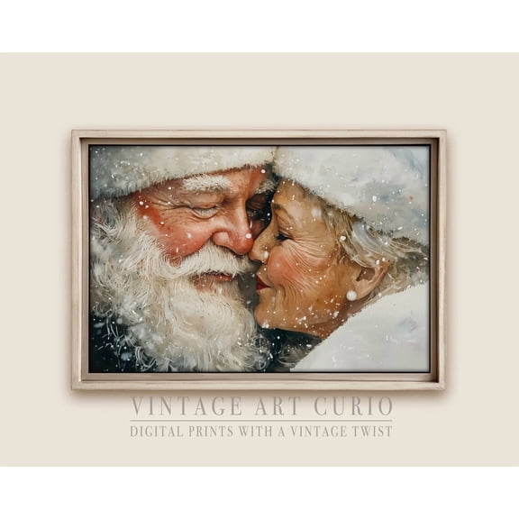 Whimsical Vintage Winter Wall Art, Elegant Mr & Mrs Claus For Farmhouse Decor Home Decor #383, 24x36 UNFRAMED