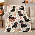 thumbnail image 1 of Whimsical Watercolor Dachshund Dog Pink Heart Pattern, Playful Food Art Scene, Warm Flannel Blanket for Living Room and Reading Nook, Dog Lovers Friendship Gift, Pet Lover Home Decor, 1 of 9