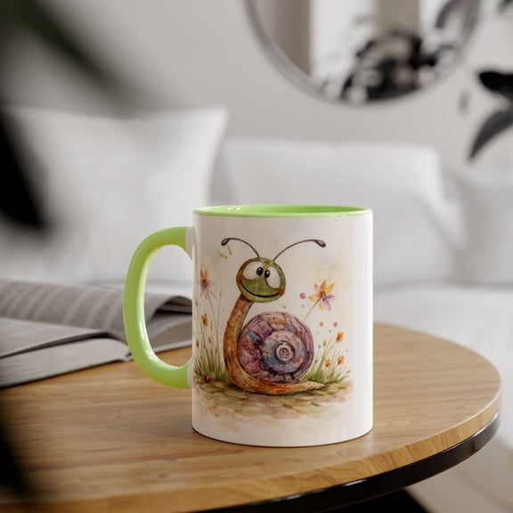 Whimsical Watercolor Snail Accent Mug | 11oz Ceramic Mug