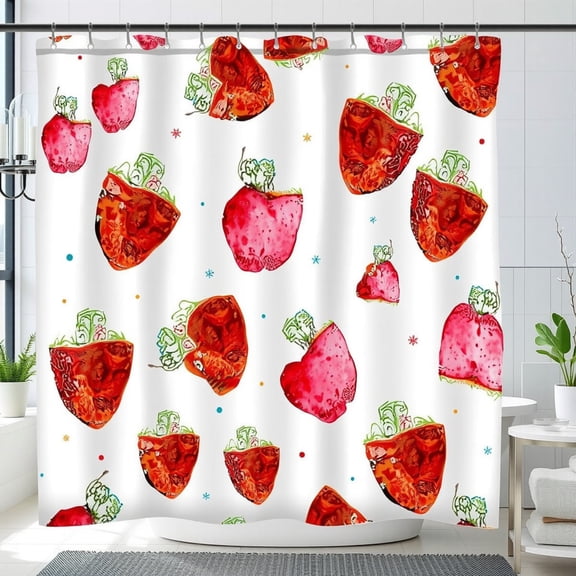 Whimsical Watercolor Strawberry Shower Curtain - Cheerful & Playful Design