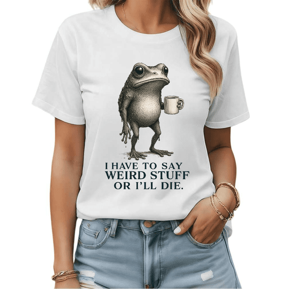 Whimsical Weird Stuff Frog Graphic Tees Womens T-shirt Black/White S-5XL Shirts Gift for Friend