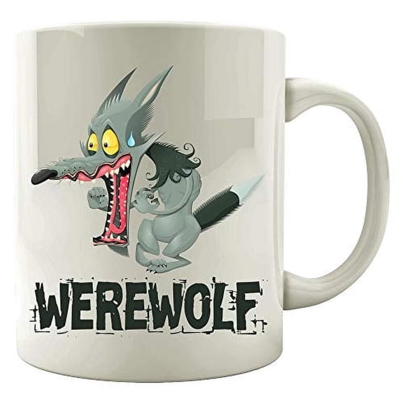 Whimsical Werewolf 11 oz Coffee Mug - Cartoon Dog Humor White Ceramic Gift