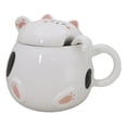 thumbnail image 1 of Whimsical White Chubby Feline Kitty Cat Cup Mug With Lid And Stirring Spoon, 1 of 11