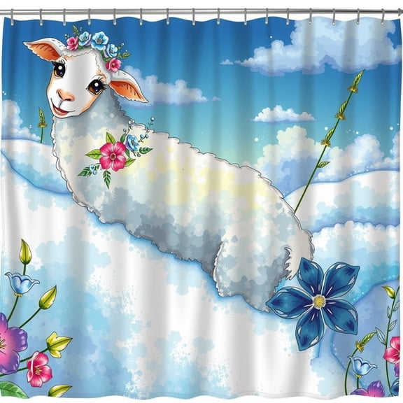 Whimsical White Shower Curtain - Floral Cloud Design, Watercolor Art