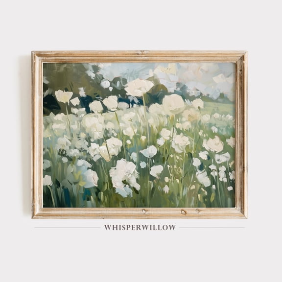 Whimsical White Wildflowers, Able, Scenic Floral Wall Art, Romantic Landscape Artwork Decor, Spring Summer Home Decor, 8x12 UNFRAMED