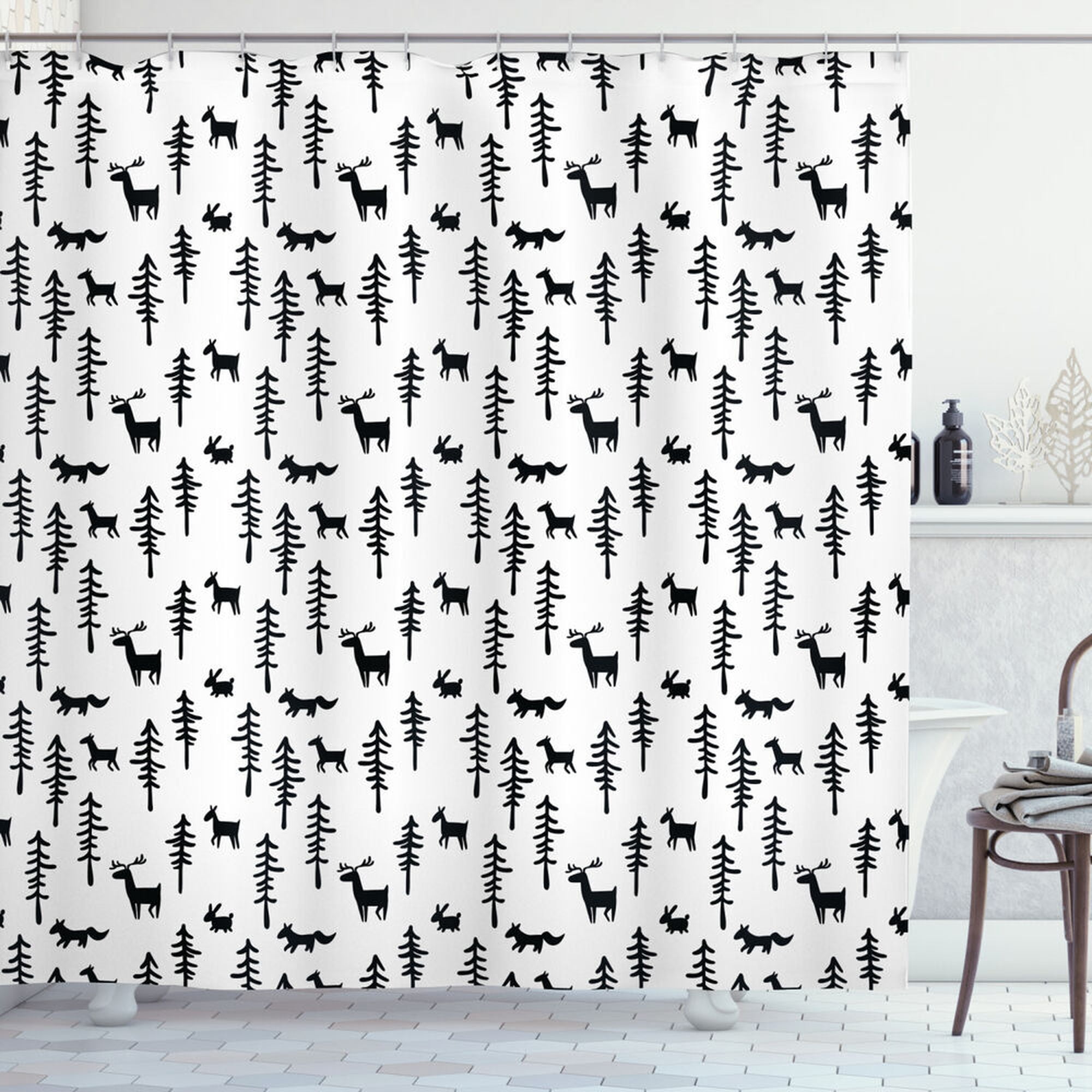 Whimsical Wilderness Rabbit and Pine Tree Rustic Shower Curtain for a