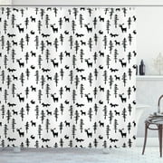 Whimsical Wilderness: Rabbit and Pine Tree Rustic Shower Curtain for a Tranquil Bathroom Escape