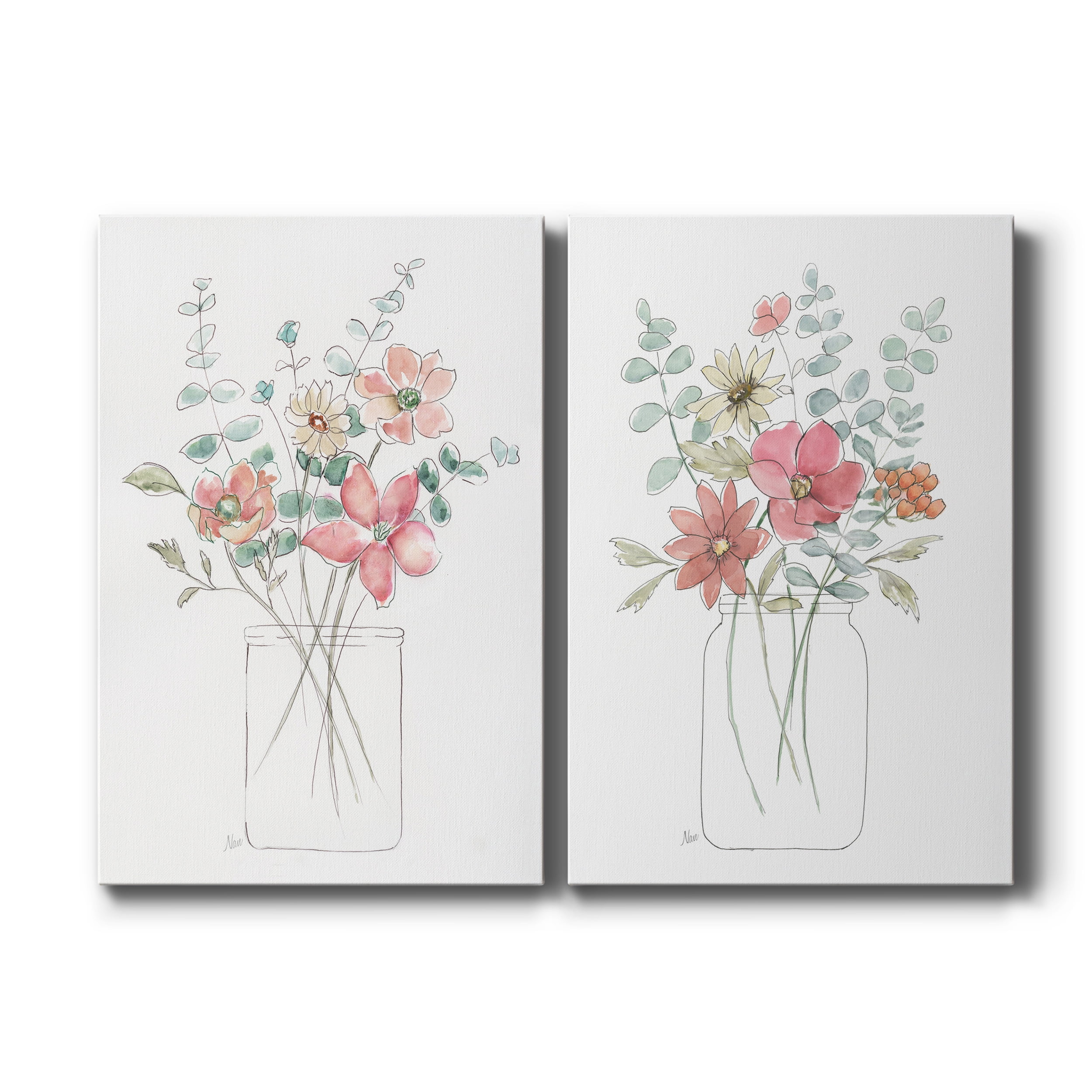 Whimsical Wildflowers I Premium Gallery Wrapped Canvas - Ready to Hang - Set of 2 - 32 x 48 Each