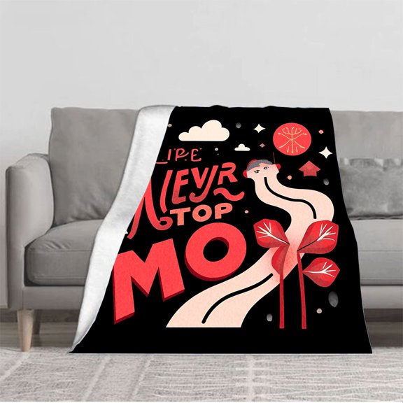 Whimsical Winding Path Flannel Blanket - Soft Cozy Durable Design with Motivational ' LIFE NEVER STOP ' Theme for Sofa & Travel