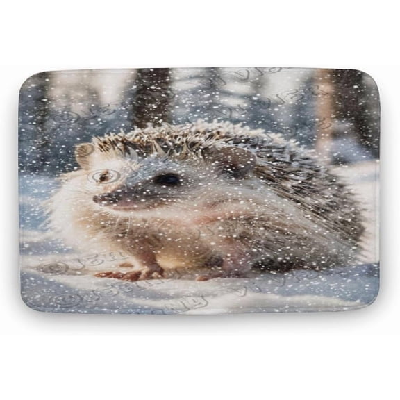 Whimsical Winter Hedgehog Bath Mat - 20x32 inches, Soft Coral Fleece, Non-Slip Feature, Adds Fun to Bathroom, Bedroom, or Kitchen