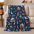 thumbnail image 1 of Whimsical Winter Lodge Reindeer Cottage Navy Blue, Festive Holiday Scene, Warm Flannel Blanket for Living Room and Reading Nook, Art Lovers Christmas Gift, Festive Home Decor, 1 of 9
