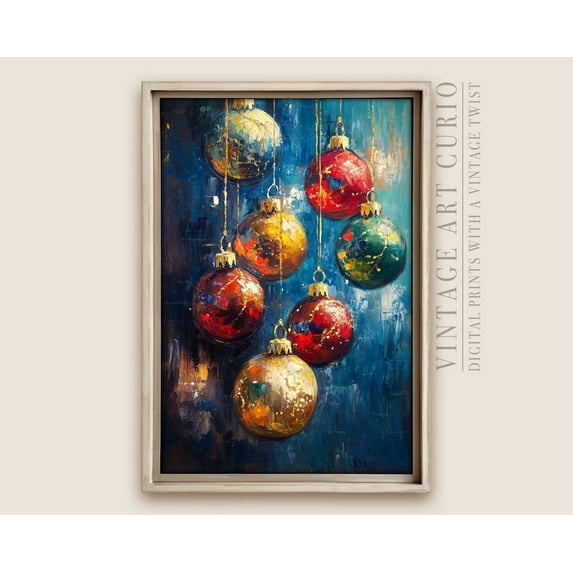Whimsical Winter Ornaments On Tree Branch, Colorful And Rustic Wall Art For Farmhouse Cottagecore Winter Decor Home Decor #438, 16x24 UNFRAMED