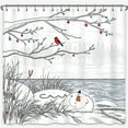 thumbnail image 1 of Whimsical Winter Scene Shower Curtain with Snowman & Tree Design, 1 of 5