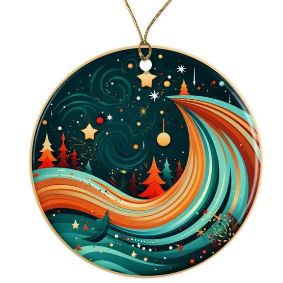 Whimsical Winter Town Ceramic Ornament - Beautiful Classic Design - 3 Inch Christmas Tree Round Ornament - Xmas Holiday Decor - String Included - ORN0043