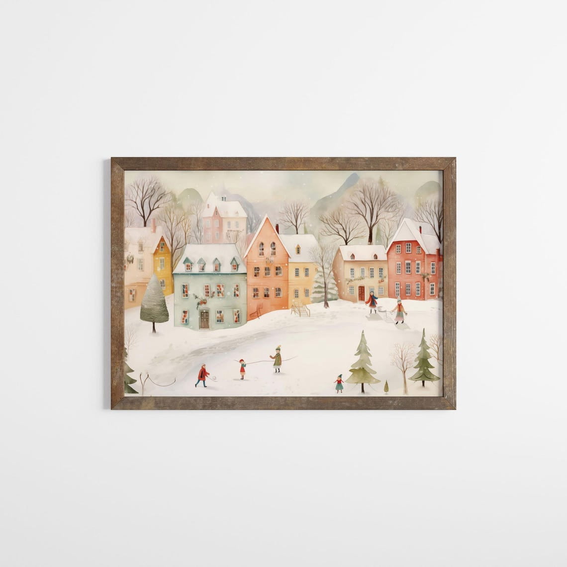 Whimsical Winter Village Wall Art Nordic Winter Festive Print Cozy ...