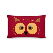 Whimsical Wisdom 20"x12" Pillow: Owl Design on Dark Red Background