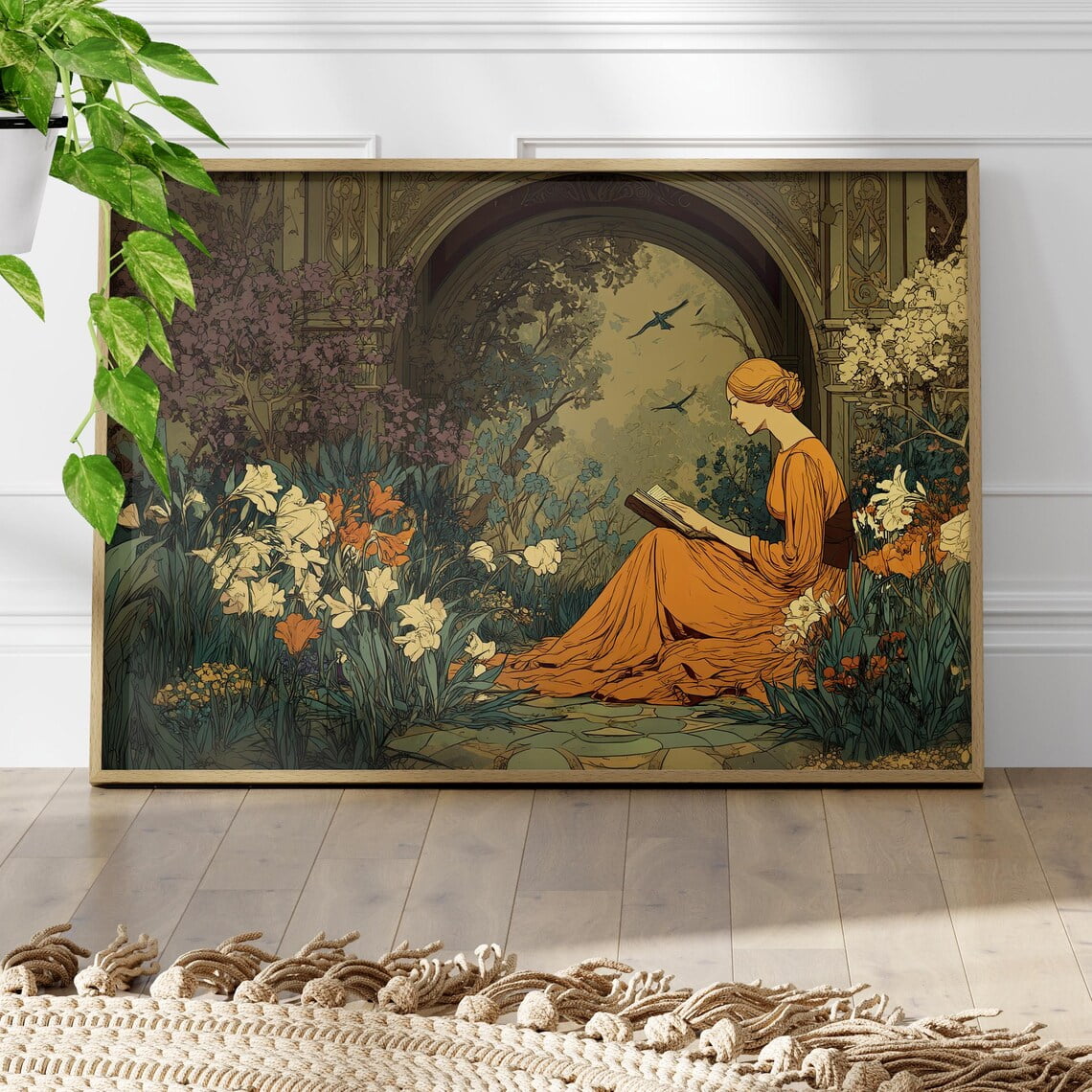Whimsical Woman Reading Wall Art Poster Or Print Art Nouveau Garden whimsical-woman-reading-wall-art-poster-or-print-art-nouveau-garden
