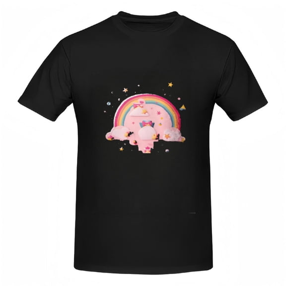 Whimsical Women's Cotton Short Sleeve T-Shirt with Colorful Rainbow Pink Clouds & Stars - Playful Tee Top for Bright Days
