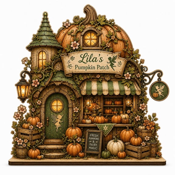 Whimsical Wood Tabletop Decor Fairy Pumpkin Patch