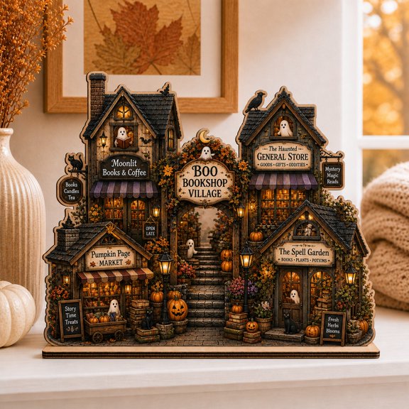 Whimsical Wooden Block Decor Boo Bookshop Halloween