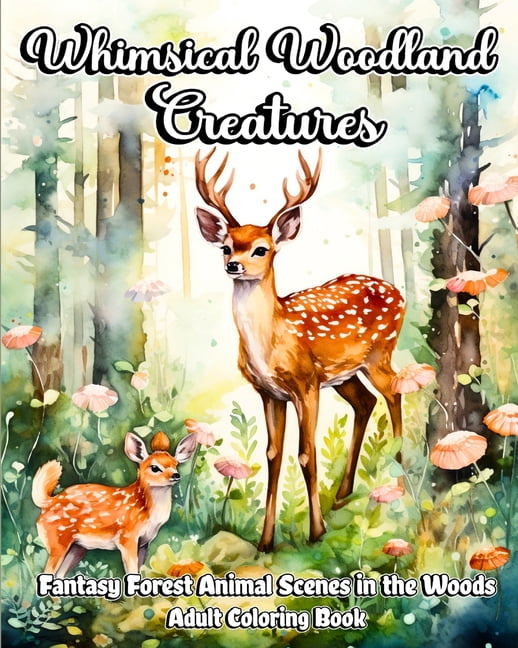 Whimsical Woodland Creatures: Adult Coloring Book of Fantasy Forest Animal Scenes in the Woods (Paperback)