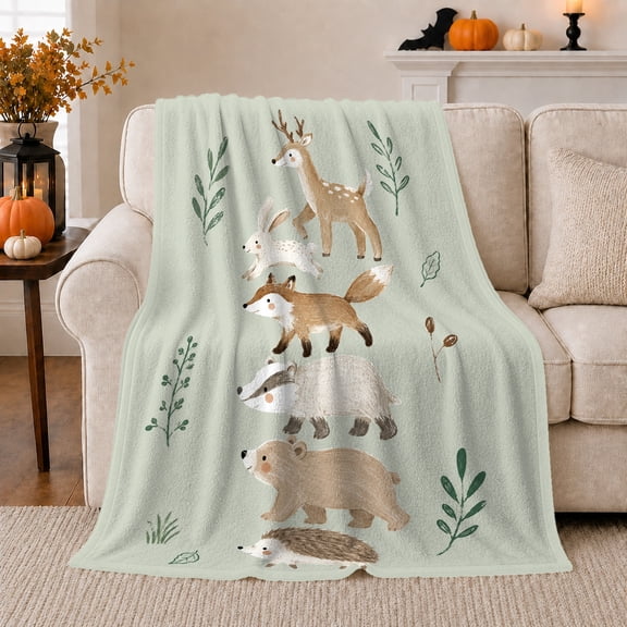 Whimsical Woodland Creatures Forest Floor Nursery, Playful Woodland Scene, Warm Flannel Blanket for Cabin and Lodge, Wildlife Lovers Housewarming Gift, Botanical Home Decor
