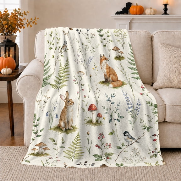 Whimsical Woodland, Peaceful Woodland Scene, Warm Flannel Blanket for Living Room and Reading Nook with Detailed Artwork, Wildlife Lovers Friendship Gift, Artistic Home Decor